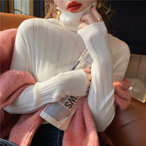 White high collar inside with base sweater 2021 new female spring and autumn thin wool slim long sleeve knitted top