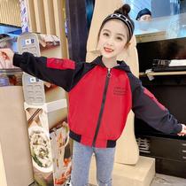 Girls coat Spring and Autumn 2022 new red fashionable childrens jacket in spring clothing