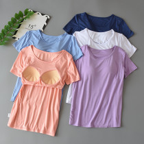 Modal t-shirt womens short-sleeved pajamas single-piece top summer chest pad half-sleeve base summer home thin section loose