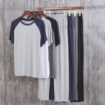 Summer mens pajamas Modal short-sleeved trousers Home wear suit Thin casual loose plus size can be worn outside