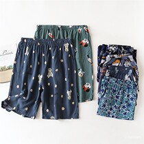 Artificial cotton pajamas Mens large pants can be worn outside simple loose high waist five-point pants Summer thin beach pants cotton