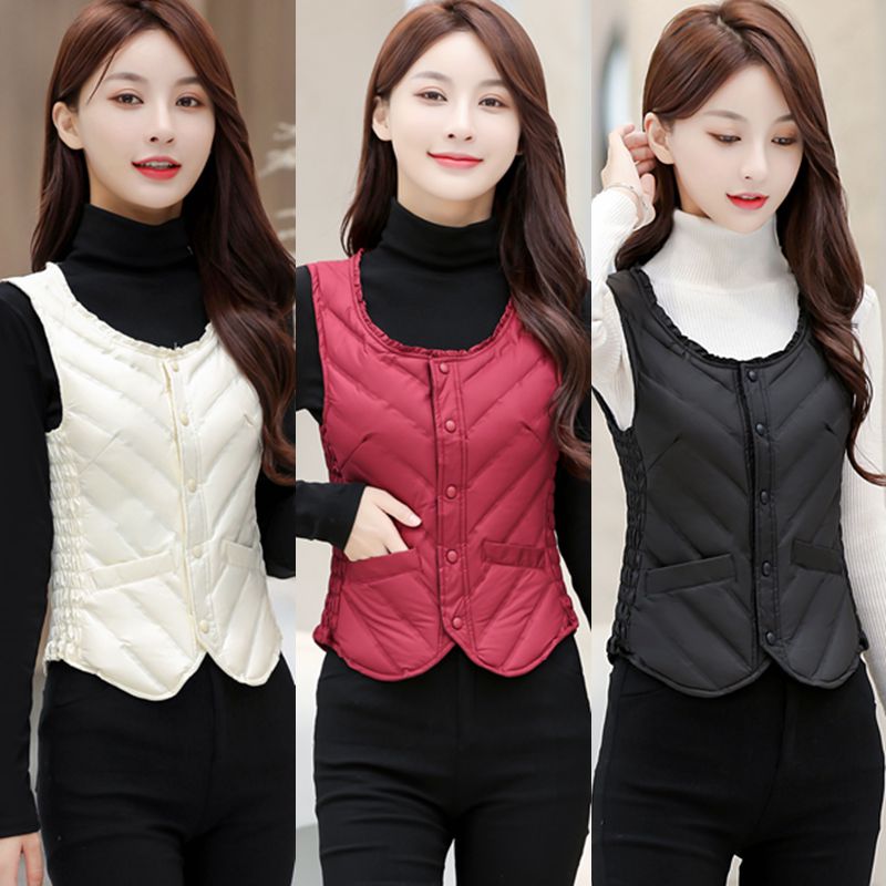 2022 new women's down vest women's vest winter thin inner wear short white duck down liner vest