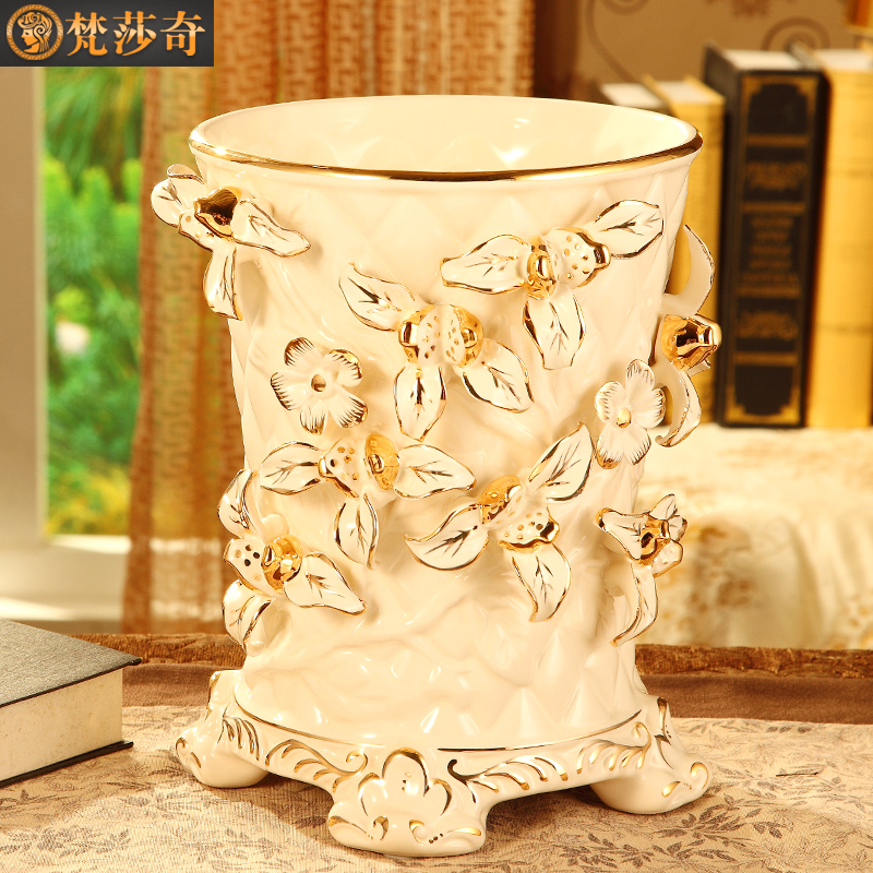 Vatican Sally 's key-2 luxury European - style trash can creative home sitting room of large - sized ceramic bin bedroom study toilet