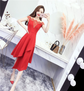 New Summer Exquisite Embroidered Shoulder Dress High-waist Dress 