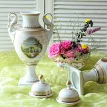 Spot German Kaiser imperial style embossed swan double ear handle window city scenery high foot European swing bottle