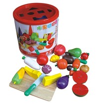 Early childhood education role-playing house toys children simulation wooden fruit vegetable barrel cut 47 pieces