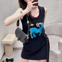2022 Summer new black sweet spicy animal pattern jacquard cute sleeveless knitted blouse harness small vest