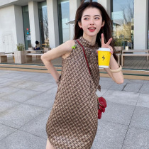 Fan-style High sense hanging neck one-piece dress Children Summer 2022 New reduced-age Slim Straight Cylinder Chic Loose Skirt