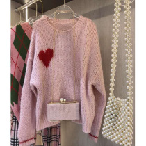 Pink sweater womens spring 2021 new Korean version wild round neck long sleeve lazy wind pullover casual top tide