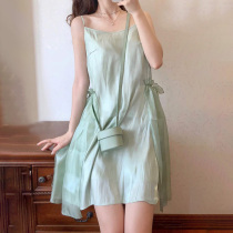 Hipster green sexy old suspenders dress Women summer 2021 new design sense dating small skirt