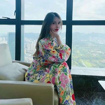 European and American Broken Flower Bubble Sleeves Dress Woman 2021 New Summer Design Sensation Necklace Mulberry Silk Great Swing Long Skirt