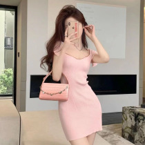 Fan-style short sleeve knit dress dress woman 2021 new summer first love sweet and beautiful with a slim temperament gentle skirt