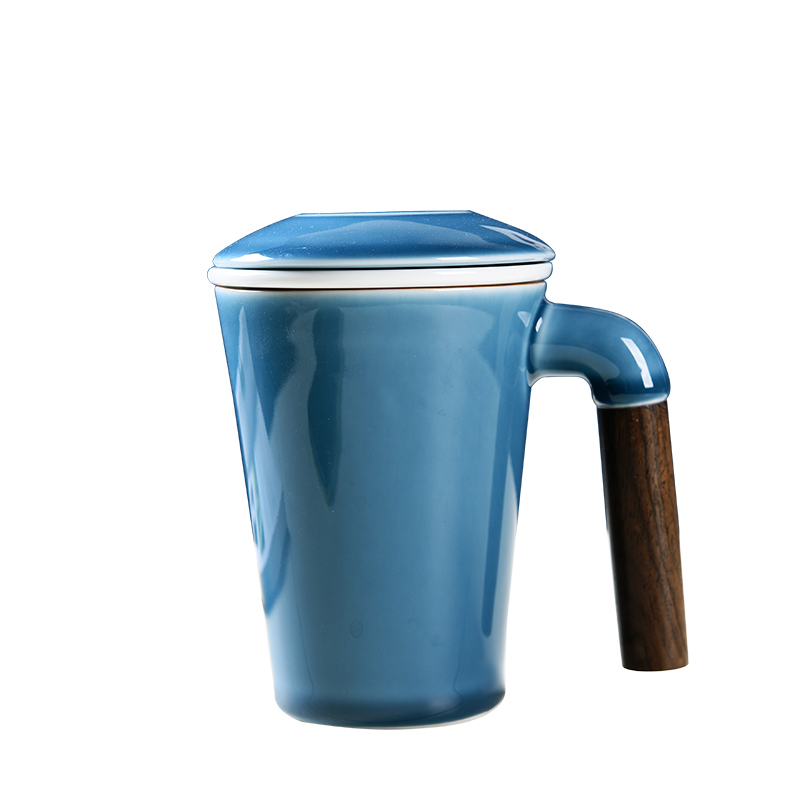 Ceramic office cup home hand with wooden handle with cover the tank filter large capacity water separation business tea tea cup