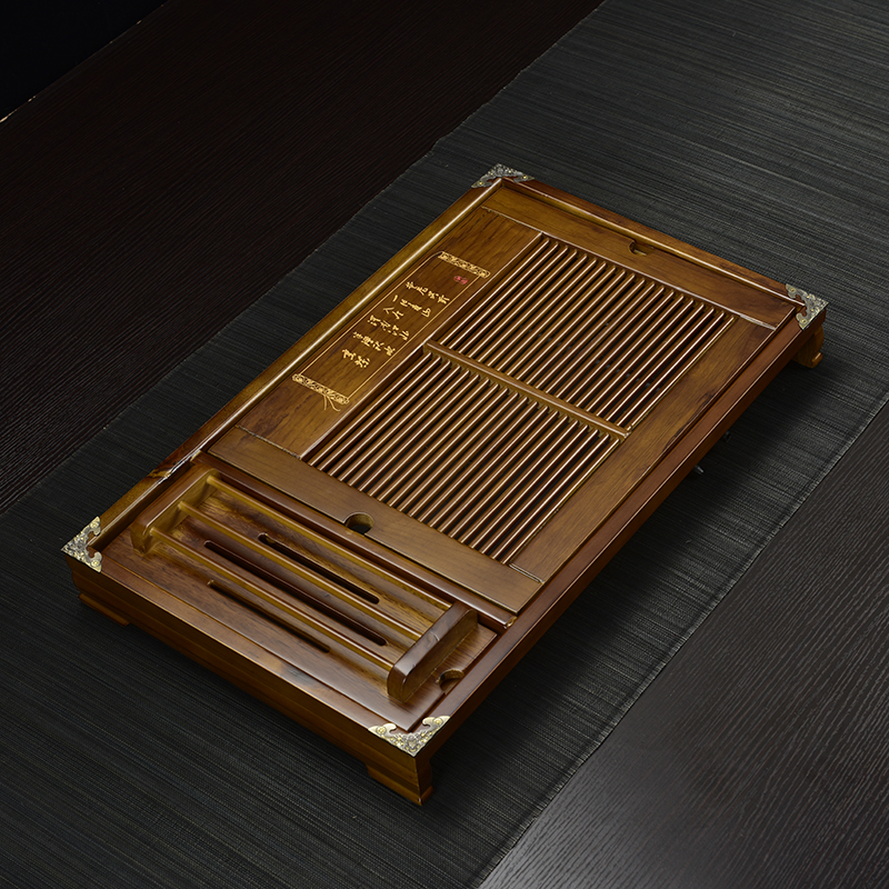 Solid wood home ground ke wooden kung fu tea tea sea drainage type drawer storage type tea tray size
