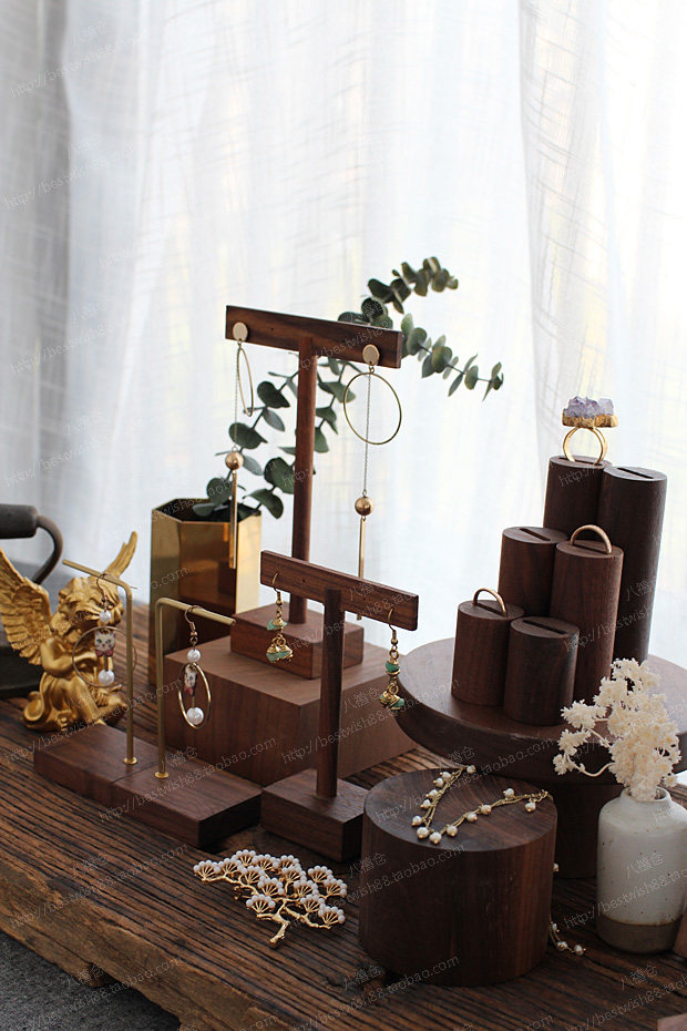 多功能陈列架黑胡桃木首饰架 复古展示架饰品架 手工耳环手链架