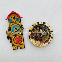 World Travel Commemorates Prague Czech Republic brings back the astronomical clock hand-made wooden painted refrigerator tiles accompanied by hand