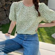 Love Roswell Big code Han version Bubble Sleeves Shirt Woman New 2022 Summer Gentle Bm Flowers Blouse Women Sweet