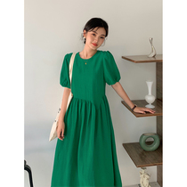 Love Rose MM Simple Lazy Skirt Summer 2022 Salt Small Bubble Sleeve Green Dress