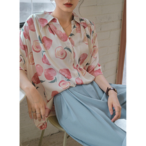 Love rose fairy large-yard shirt woman appears skinny summer bat sleeve tops design peach printed shirt