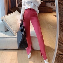  Mandy mom giant thin bamboo pole god pants straight slender pencil legs acetic acid split wide leg pants trousers female spring