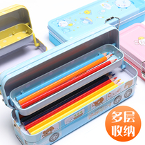 Del stationery box pencil iron box for male and female pupils kindergarten children multi-functional creative two-and three-layer pen box