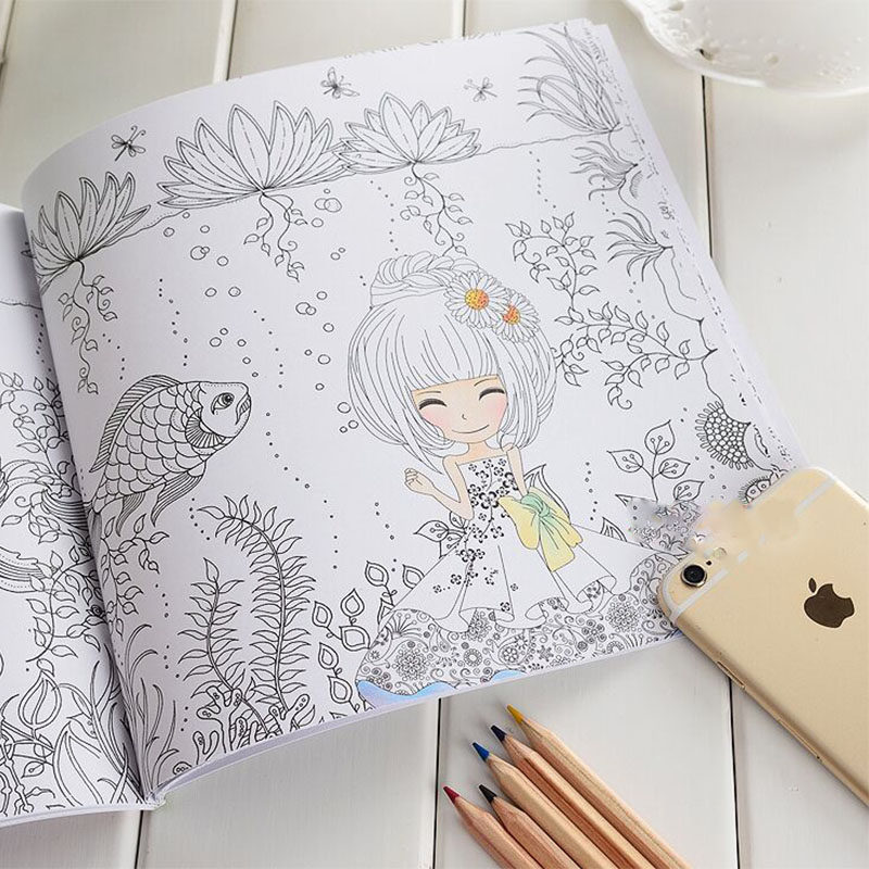韩国花花姑娘 成人减压填色书儿童涂鸦绘画本 送马可36色彩色铅笔