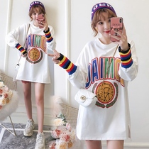 Pregnant women sweater long spring suit set cotton Korean loose size 200 Jin Spring and Autumn long sleeve size shirt