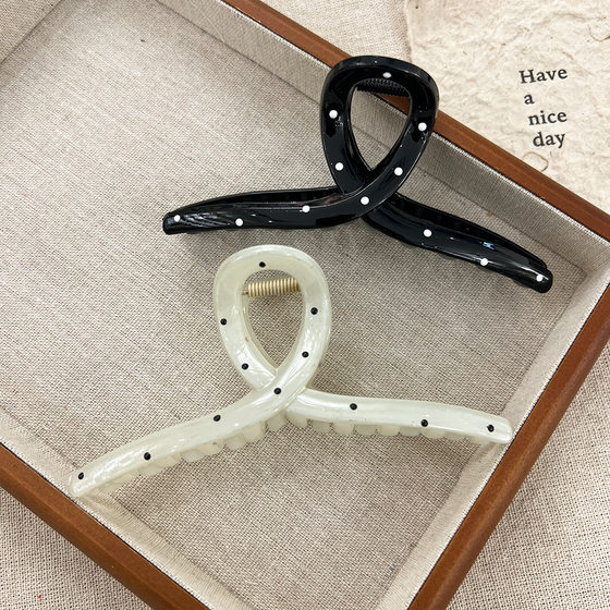 Rudan 프랑스어 단순하고 다재다능한 폴카 도트 상어 클립 여성 한국 스타일 세련된 귀여운 흰색 대형 크기의 크기 클립 Rudan 프랑스어 단순하고 다재다능한 폴카 도트 상어 클립 여성 한국 스타일 세련된 귀여운 흰색 대형 크기의 크기 클립