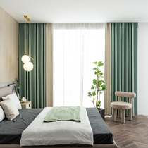 Nordic simple solid color full blackout 2021 new stitching curtain living room bedroom balcony into custom curtain cloth