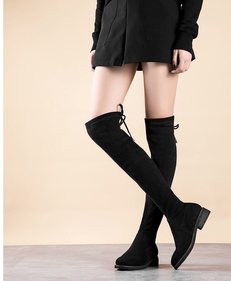奥康女鞋新品绒面简约纯色保暖女靴时尚套筒过膝靴长筒靴网红长靴