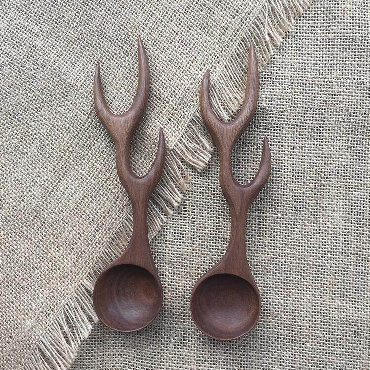 鹿角勺半成品黑胡桃勺榉木勺 创意木勺木质餐具diy