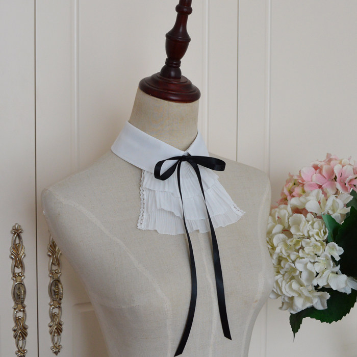 xpox正品春夏英伦白色伯爵领复古褶皱宫廷风洛可可领巾配饰假领子