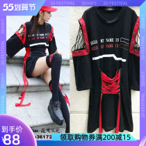 Hip Hop Wind Personality Women Dress Jazz Blouse Woman Medium Long Collection Waist T-shirt Dress Bar Trampoline Dancer Dancing Clothes