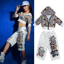 Korean version of Dancing jazz dance jazz dance costume navel hip hop suit women summer fashion modern street dance clothes practice uniform