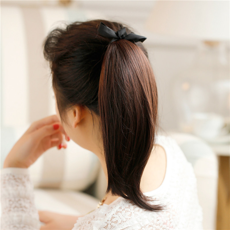 米娜假发 短马尾假发 哑光高温丝微卷发绑式假马尾 直发 包邮