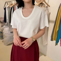 South Korea Short Sleeve T-shirt Female Summer 2022 New Pure color Lean Goose Egg Collar Design Sensation with little crowdblouse Women Summer