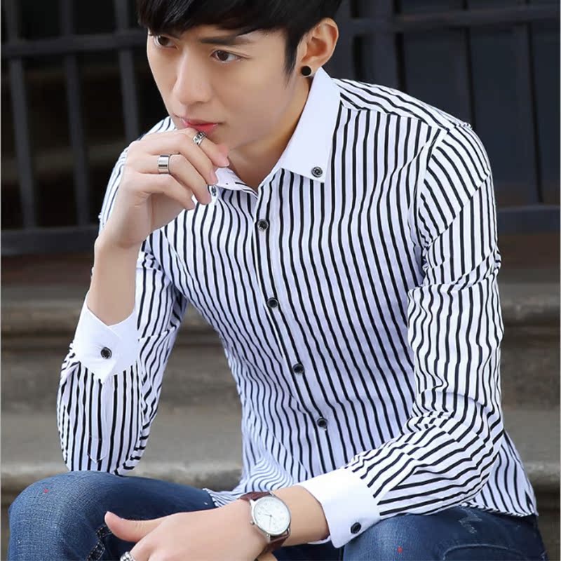 勇骏风正品春秋季男士长袖白衬衫韩版修身商务休闲衬衣男青年寸衫_不