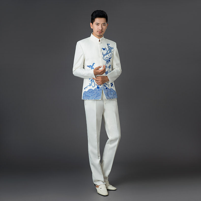 男士多色青花瓷中国风立领刺绣中山装主持演出服合唱中式男装礼服