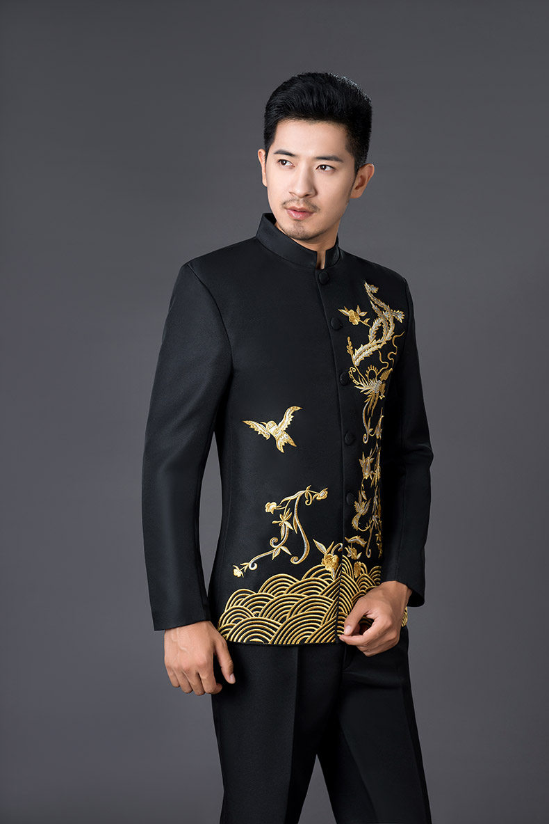 男士多色青花瓷中国风立领刺绣中山装主持演出服合唱中式男装礼服