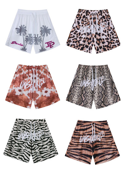 XDFM AMERICAN CROP PANTS 레오파드 프린트 디지털 프린트 단일 레이어 반바지 스포츠 빠른 마른 메쉬 농구 스포츠 바지 XDFM AMERICAN CROP PANTS 레오파드 프린트 디지털 프린트 단일 레이어 반바지 스포츠 빠른 마른 메쉬 농구 스포츠 바지