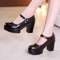 8cm high heel round head thick bottom waterproof platform model cheongsam single shoes coarse heel leather size 40-43 yards catwalk shoes women