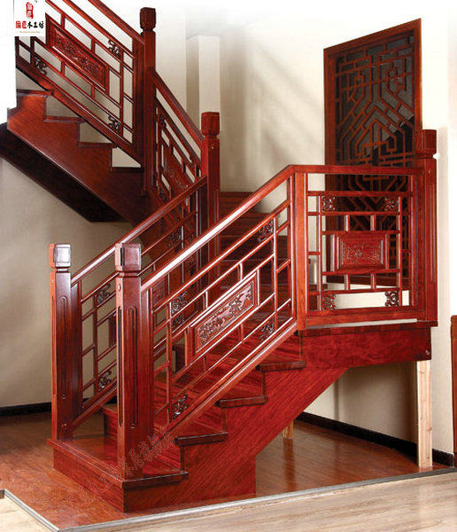 东阳木雕 中式装修 仿古雕花 实木楼梯扶手 护栏 栏杆 订做 实木