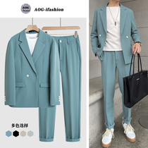 Autumn thin loose fall feel suit suit suit mens blue Japanese casual light mature wind ins mens handsome single suit men