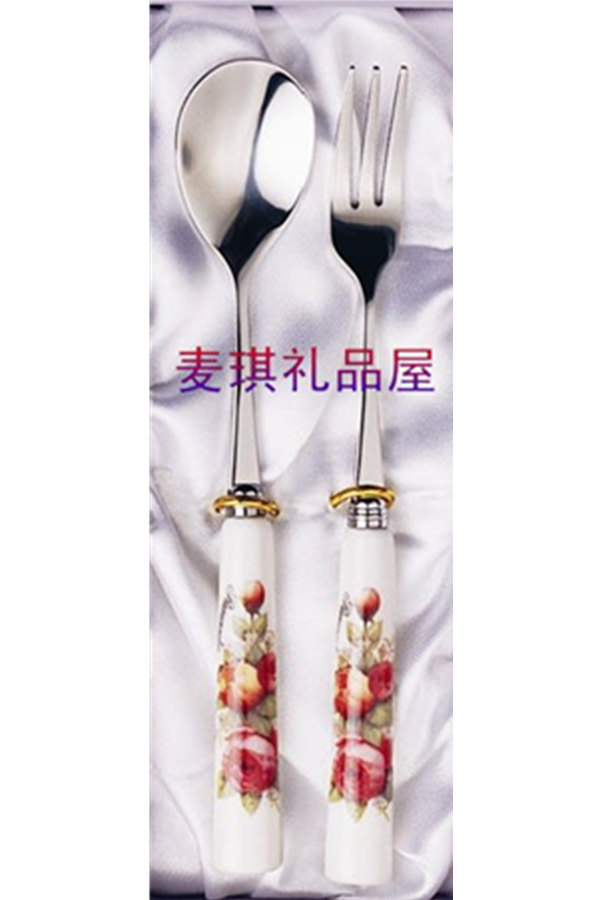 Korea Imported Cutlery Stainless Steel Ceramic Handle Coffee Spoon Stir Spoon Sweet Pitchfork Cake Fruit Fork 2P Gift Box