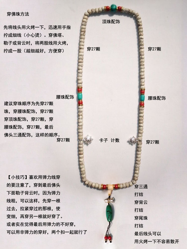 佛珠计数器配饰 藏银念佛藏式卡子 108颗星月菩提配饰文玩套装