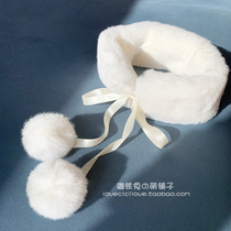 Hanfu fur collar ancient wind hair ball lace bow collar cute imitation Rex rabbit hair Warm Scarf neck