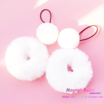A pair of soft cute lolita imitation rabbit hair plush Hairband hair rope wool ball head rope leather band hair accessories double ponytail