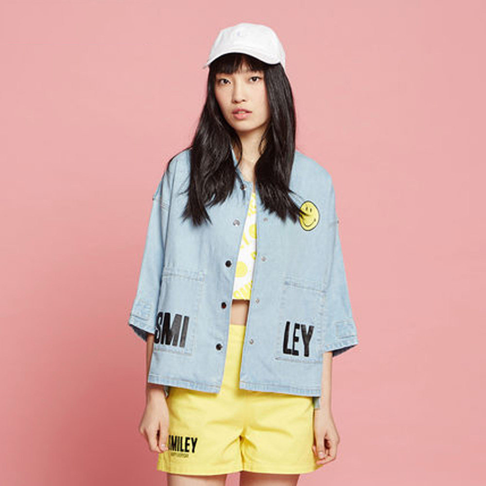 [超值]美特斯邦威旗舰店牛仔外套女装2017秋季新款smiley宽松夹克_4