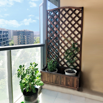 Climbing rattan balcony flower shelf grid with flowerpot outdoor courtyard partition flower box carbonized anticorrosive wood fence