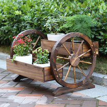 Solid wood flower outdoor garden courtyard potted balcony anti-corrosion wooden flower stand solid wood wheel flower pot flower pot box